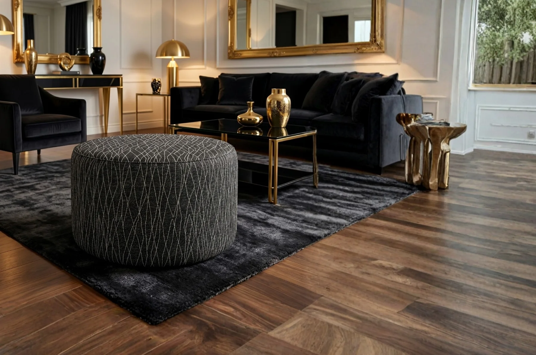 Sala elegante con tapicería y texturas seleccionadas